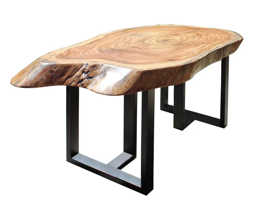 Raw Wood Plank Uneven Shape Metal Base Desk - 4