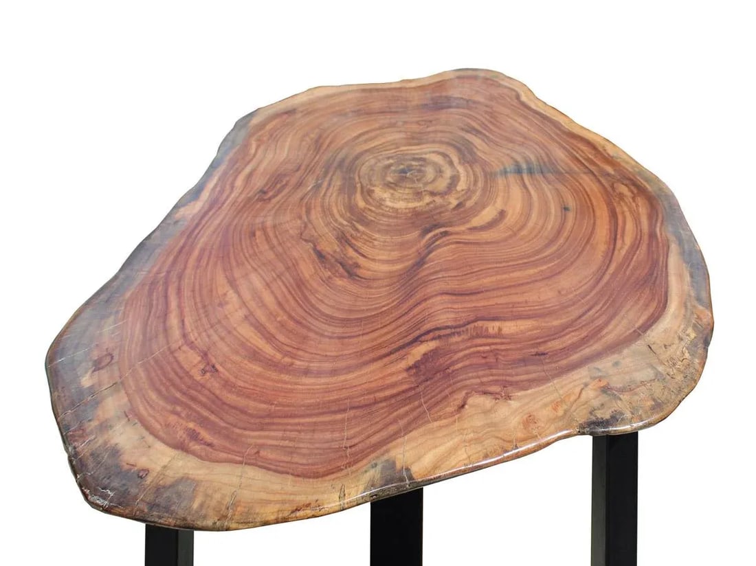 Raw Wood Plank Uneven Shape Metal Base Desk - 6