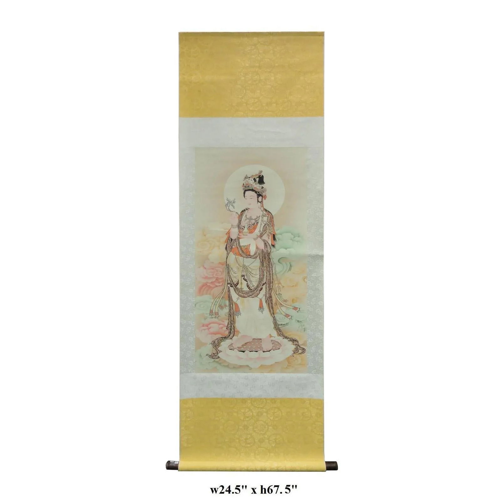Chinese Hand Painted Kwan Yin With Willow Leaves & Vase Scroll Painting - 2