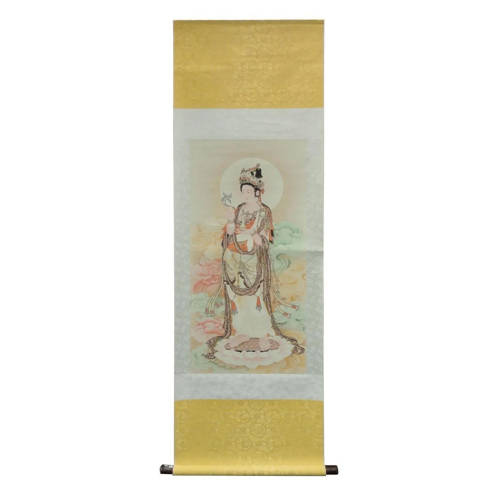 Chinese Hand Painted Kwan Yin With Willow Leaves & Vase Scroll Painting - 5