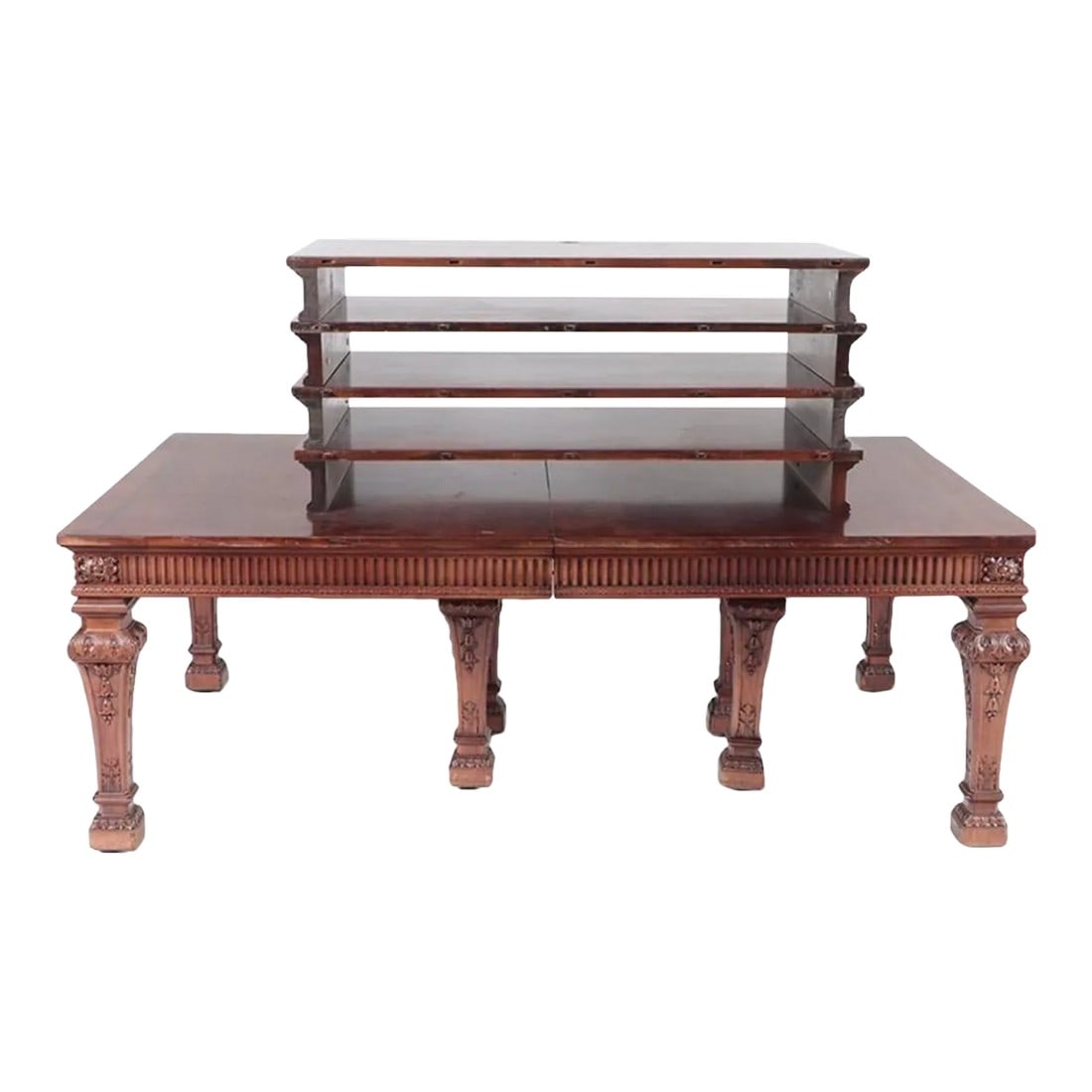 1900s Louis XIV Style Carved Banquet Table: Fully extended this table goes to 196 inches. Beautifully carved and substantial. Condition: Alterations: Original Condition Unaltered Imperfections: Some Imperfections Condition Notes: Wear and