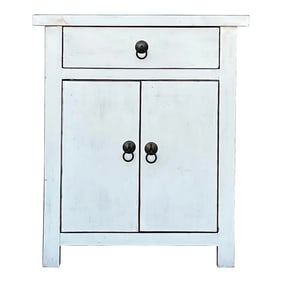 Chinese Distressed Off White Simple End Table Nightstand