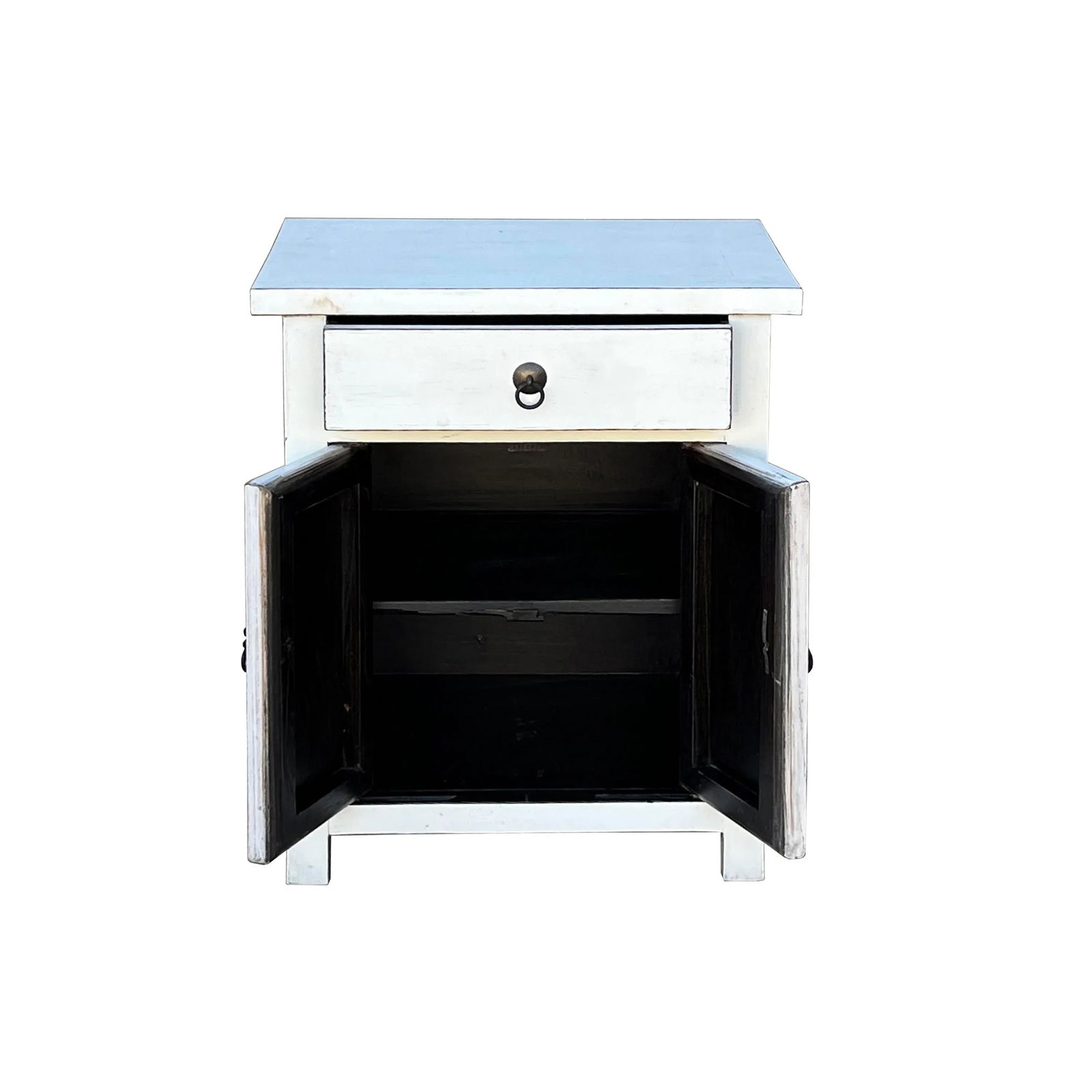 Chinese Distressed Off White Simple End Table Nightstand - 3