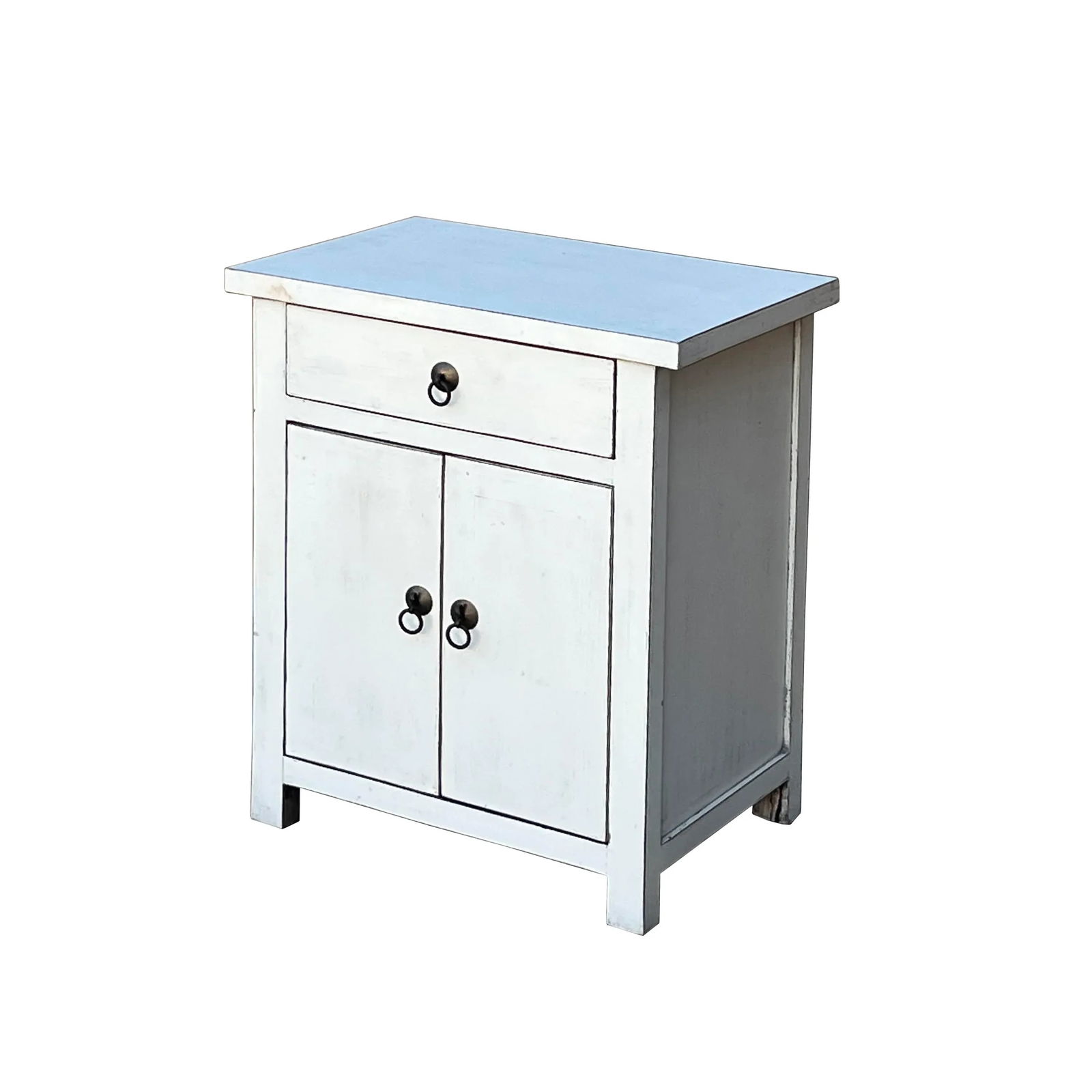 Chinese Distressed Off White Simple End Table Nightstand - 4