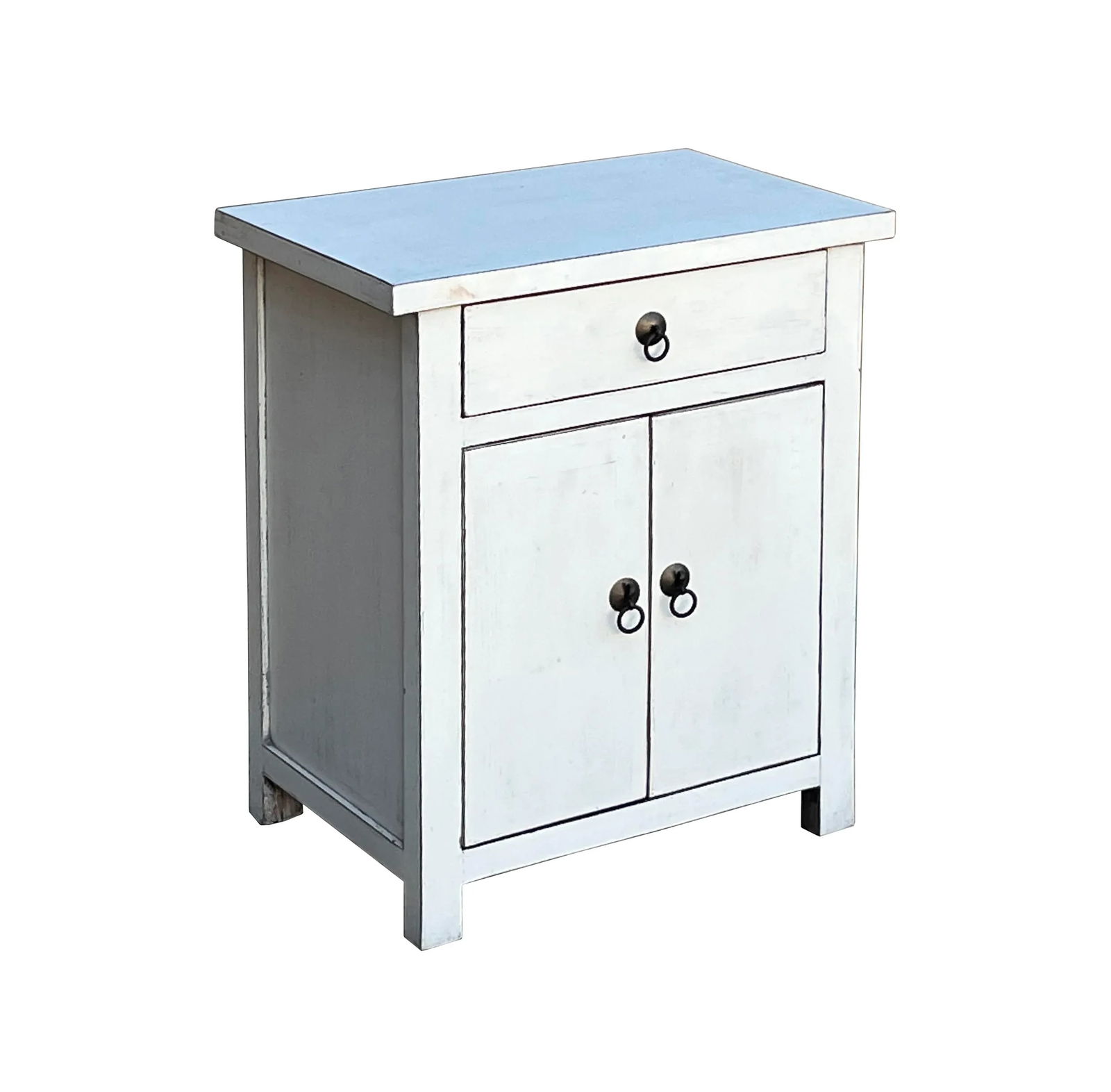 Chinese Distressed Off White Simple End Table Nightstand - 5