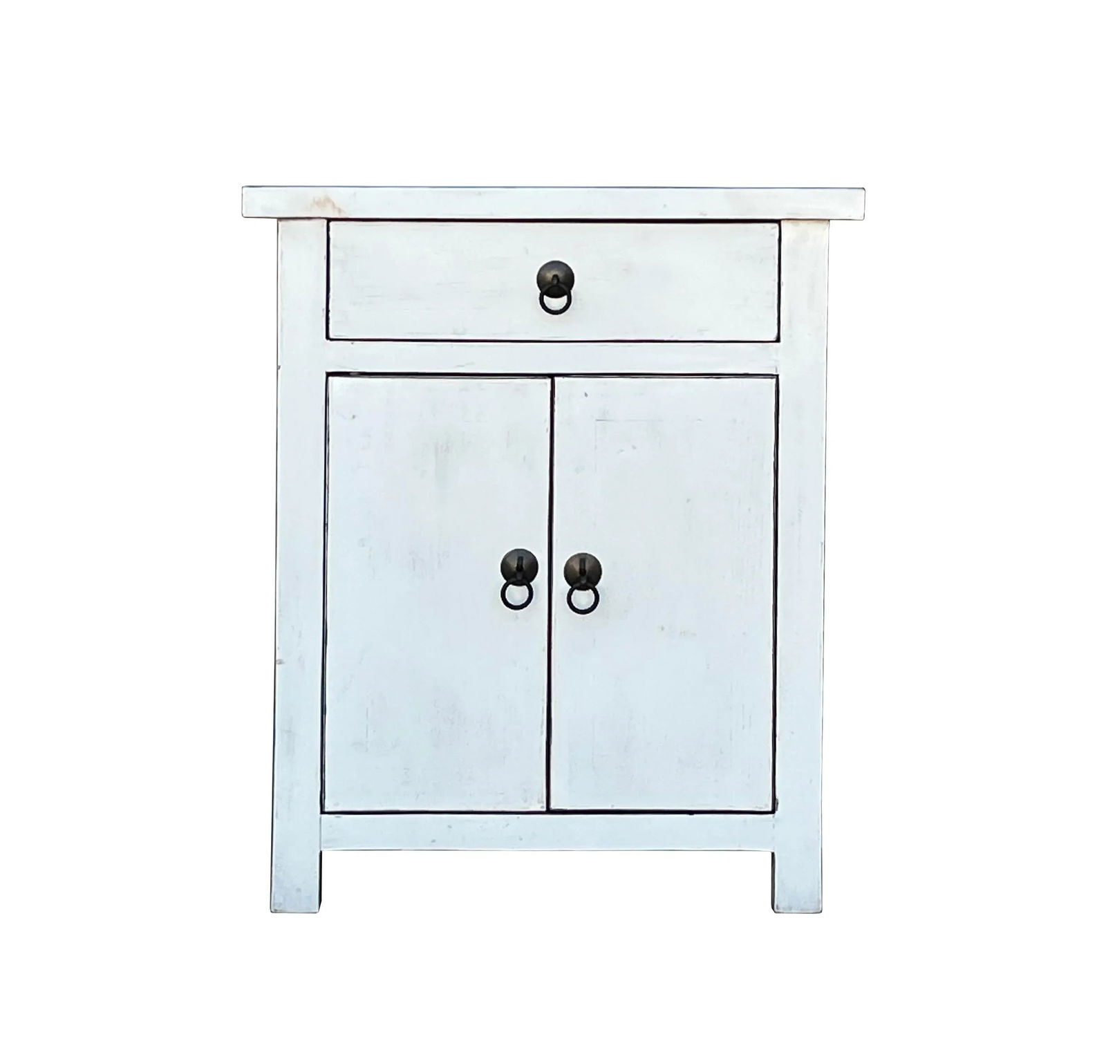 Chinese Distressed Off White Simple End Table Nightstand - 6