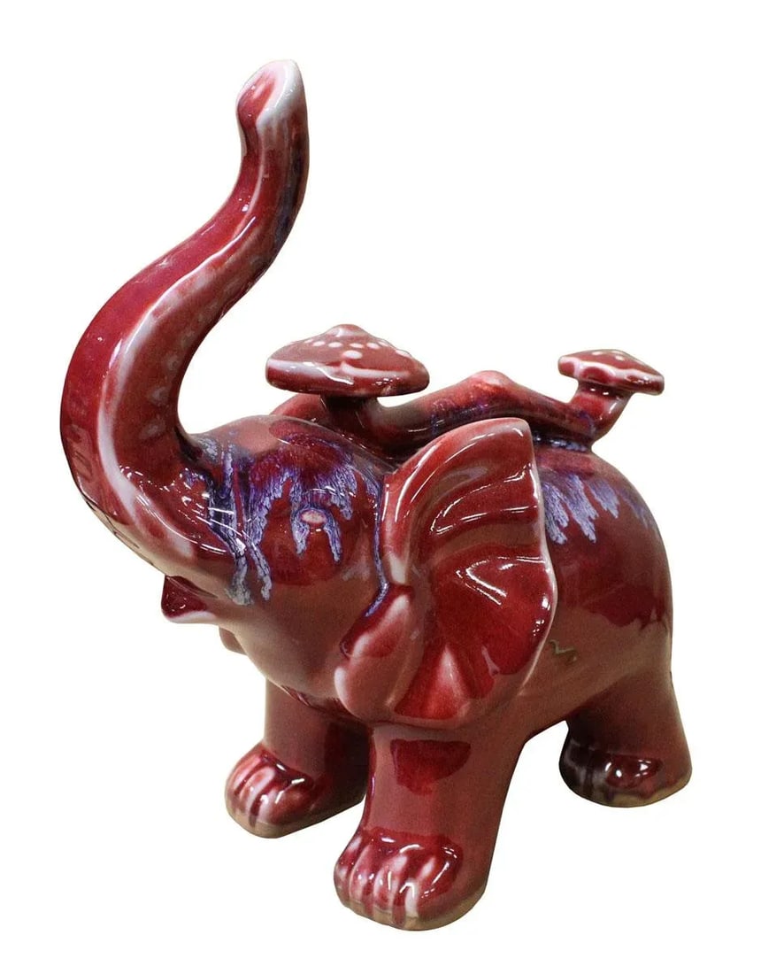 Purple & Red Ceramic Elephant Figure - 2