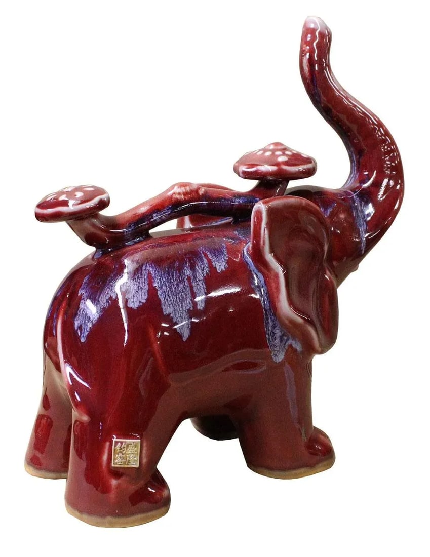 Purple & Red Ceramic Elephant Figure - 3
