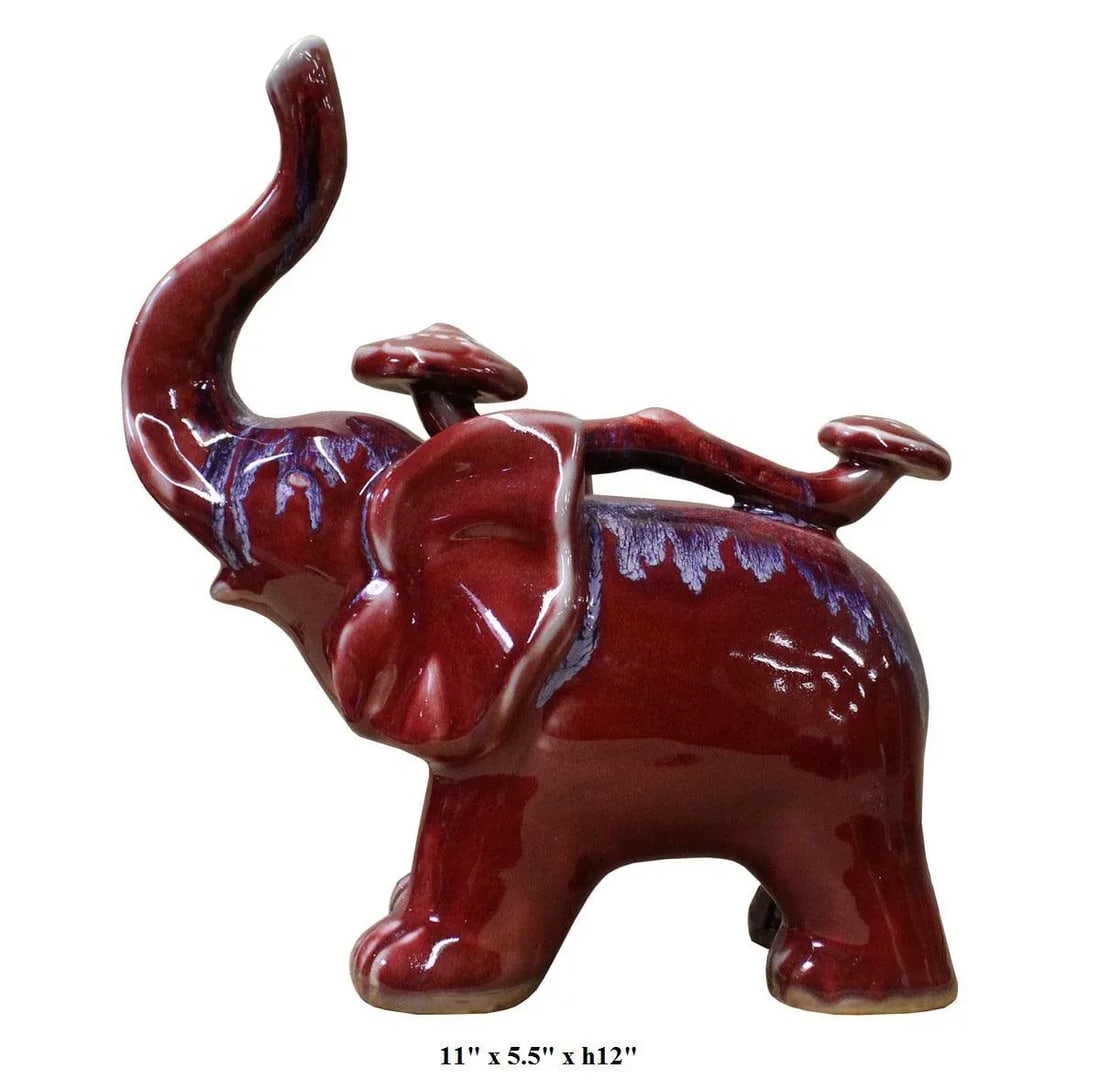 Purple & Red Ceramic Elephant Figure - 5