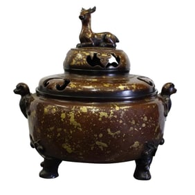 Chinese Bronze Metal Deer Theme Incense Burner