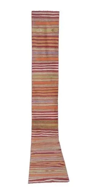1960s Turkish Striped Kilim Runner Rug 2'2'' X 17'2'' - 13