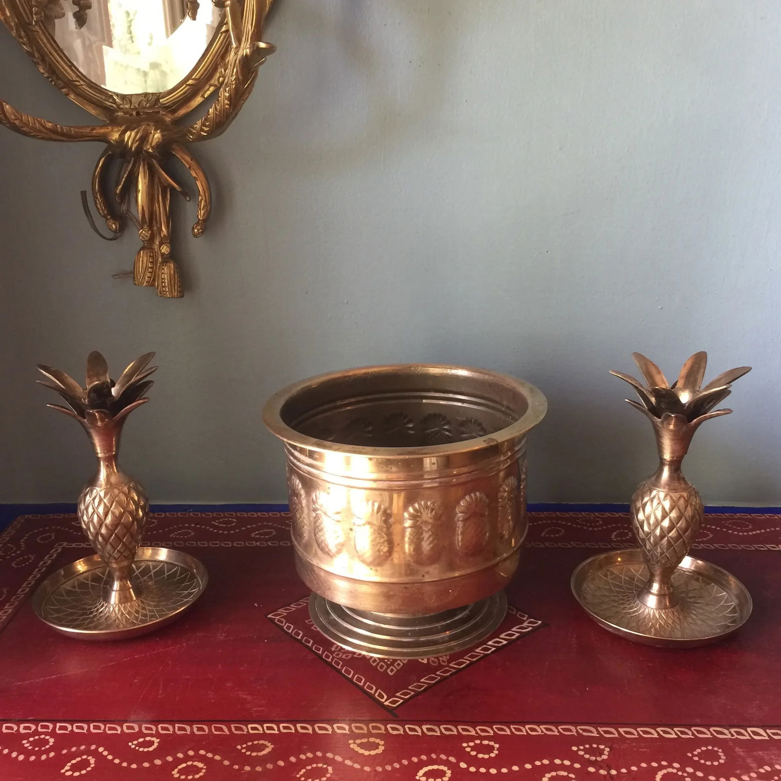 Brass Pineapple Trio of Planter and Candleholders - Set of 3 - 2