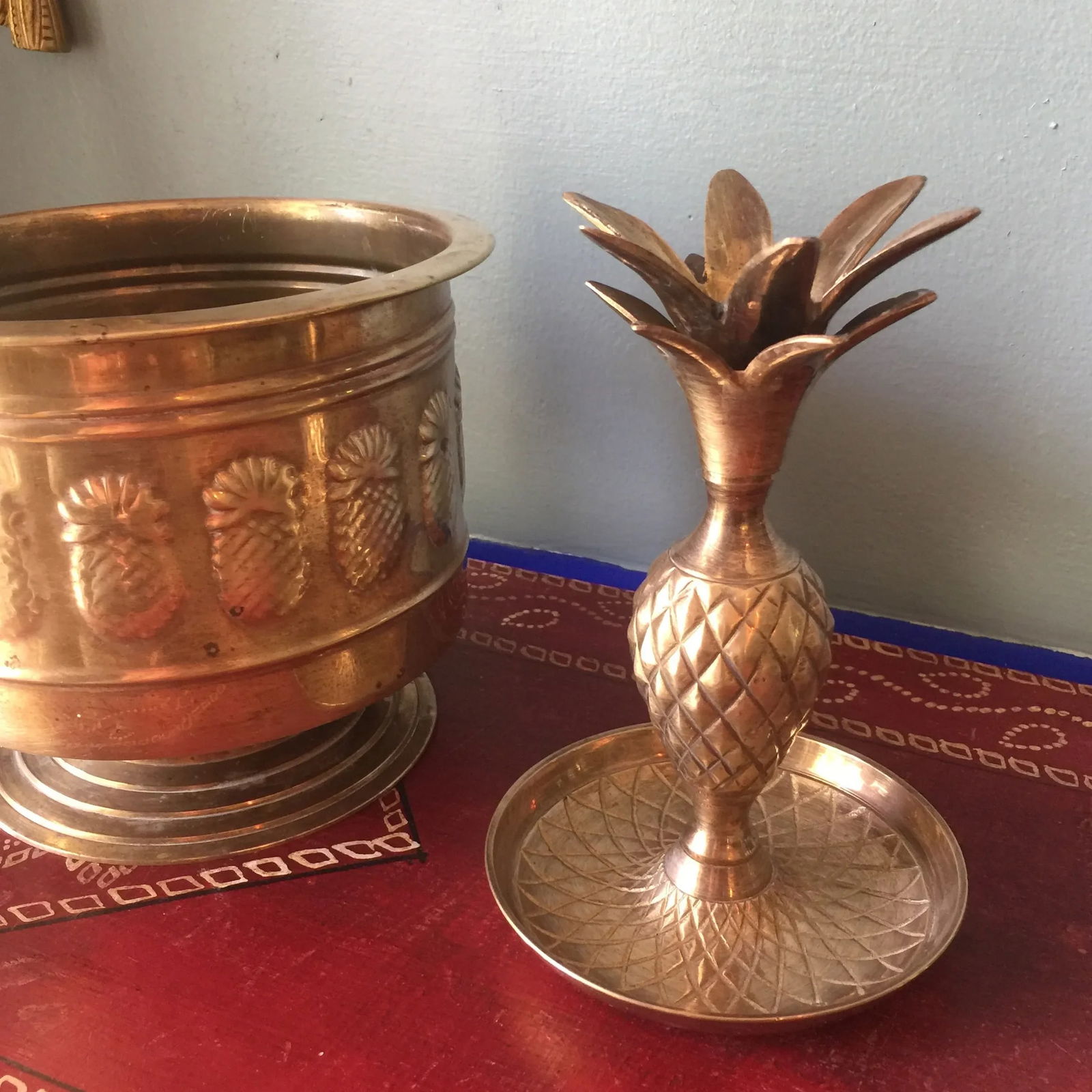 Brass Pineapple Trio of Planter and Candleholders - Set of 3 - 4