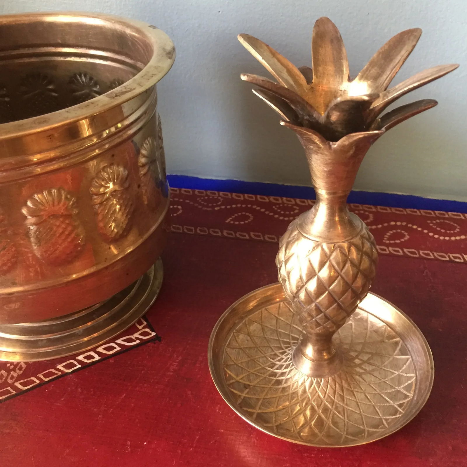 Brass Pineapple Trio of Planter and Candleholders - Set of 3 - 7
