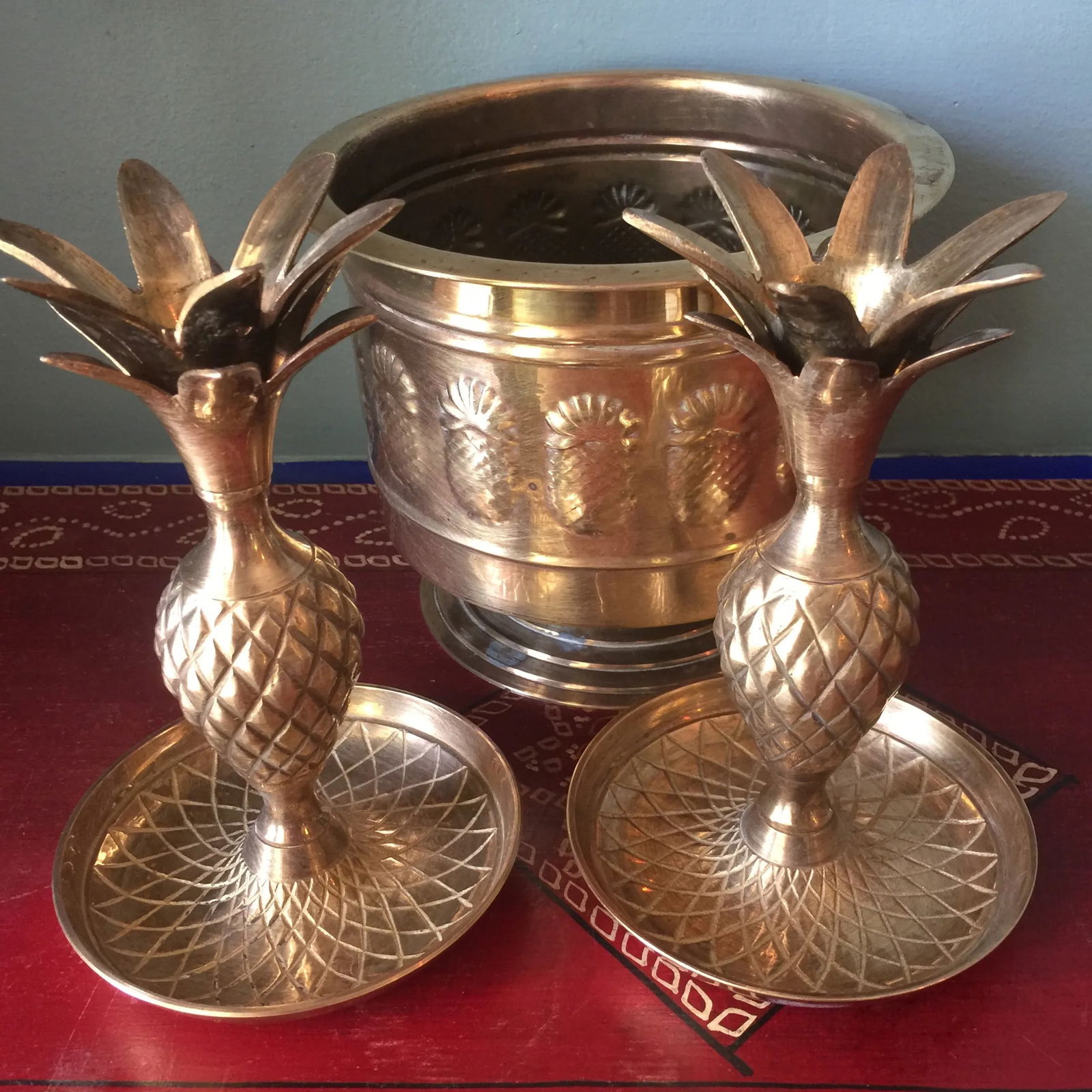 Brass Pineapple Trio of Planter and Candleholders - Set of 3 - 8
