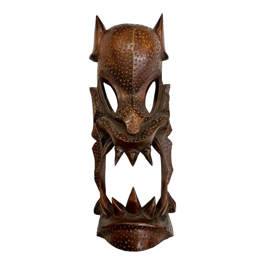 Asian Carved Wood Demon Mask Wall Sculpture Hanging (1 of 6)