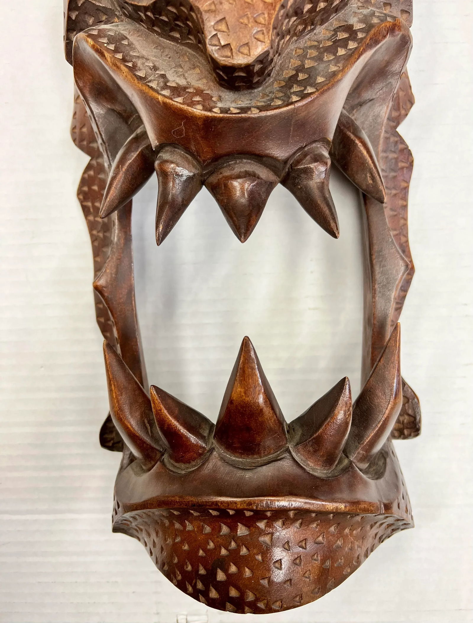 Asian Carved Wood Demon Mask Wall Sculpture Hanging - 2