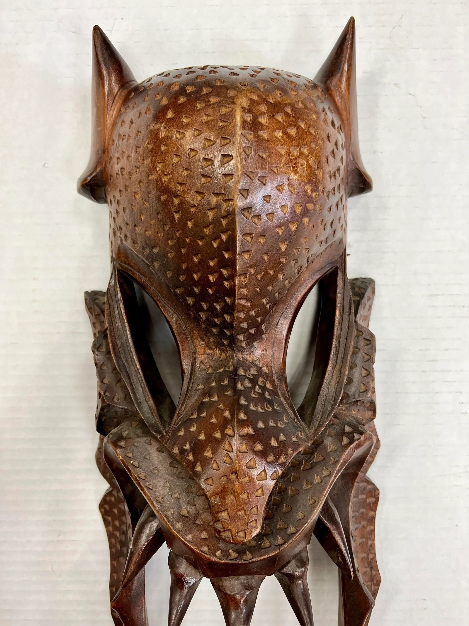 Asian Carved Wood Demon Mask Wall Sculpture Hanging - 3