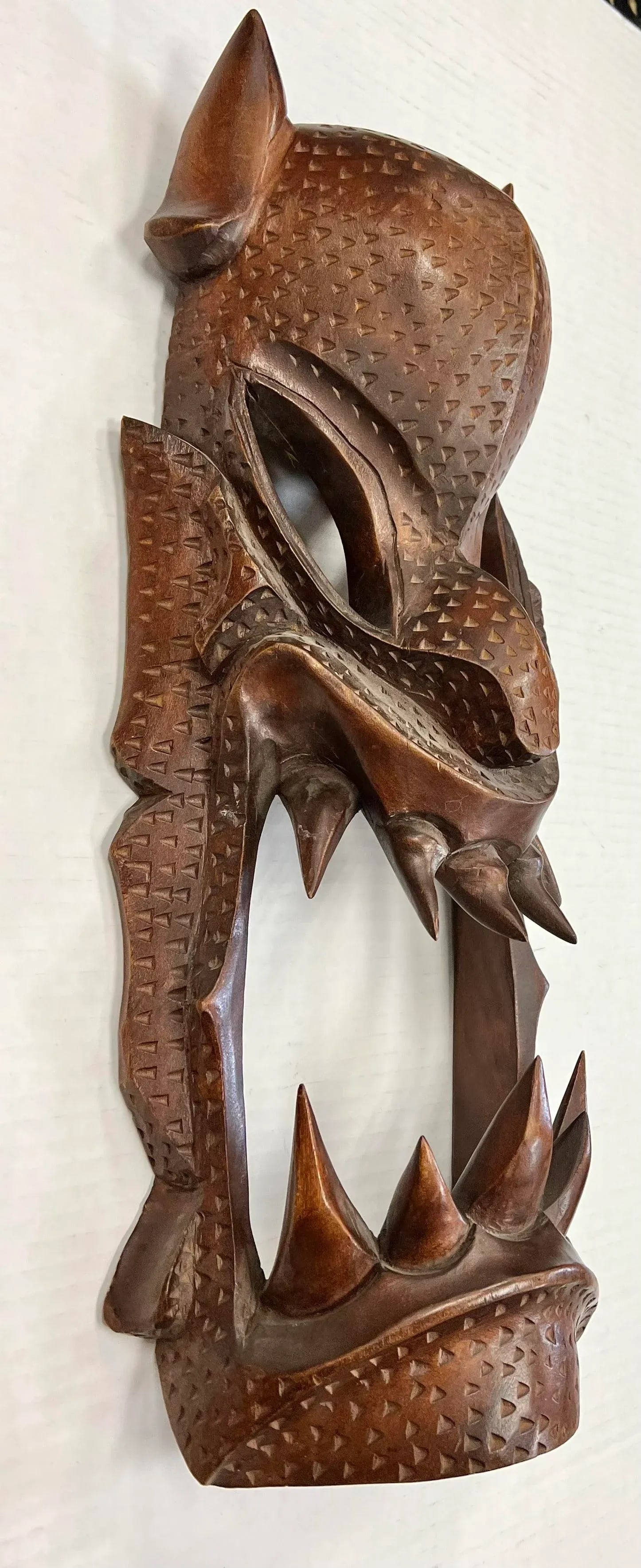 Asian Carved Wood Demon Mask Wall Sculpture Hanging - 4