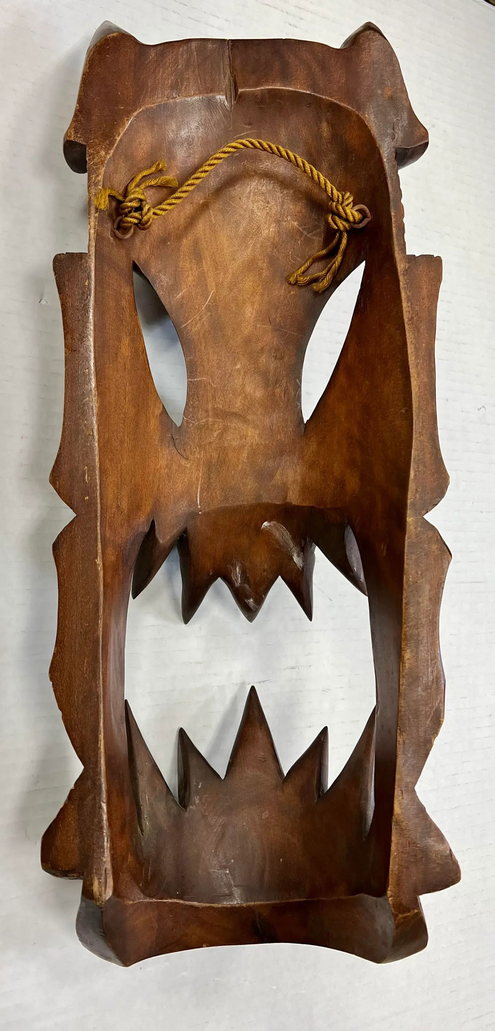 Asian Carved Wood Demon Mask Wall Sculpture Hanging - 5