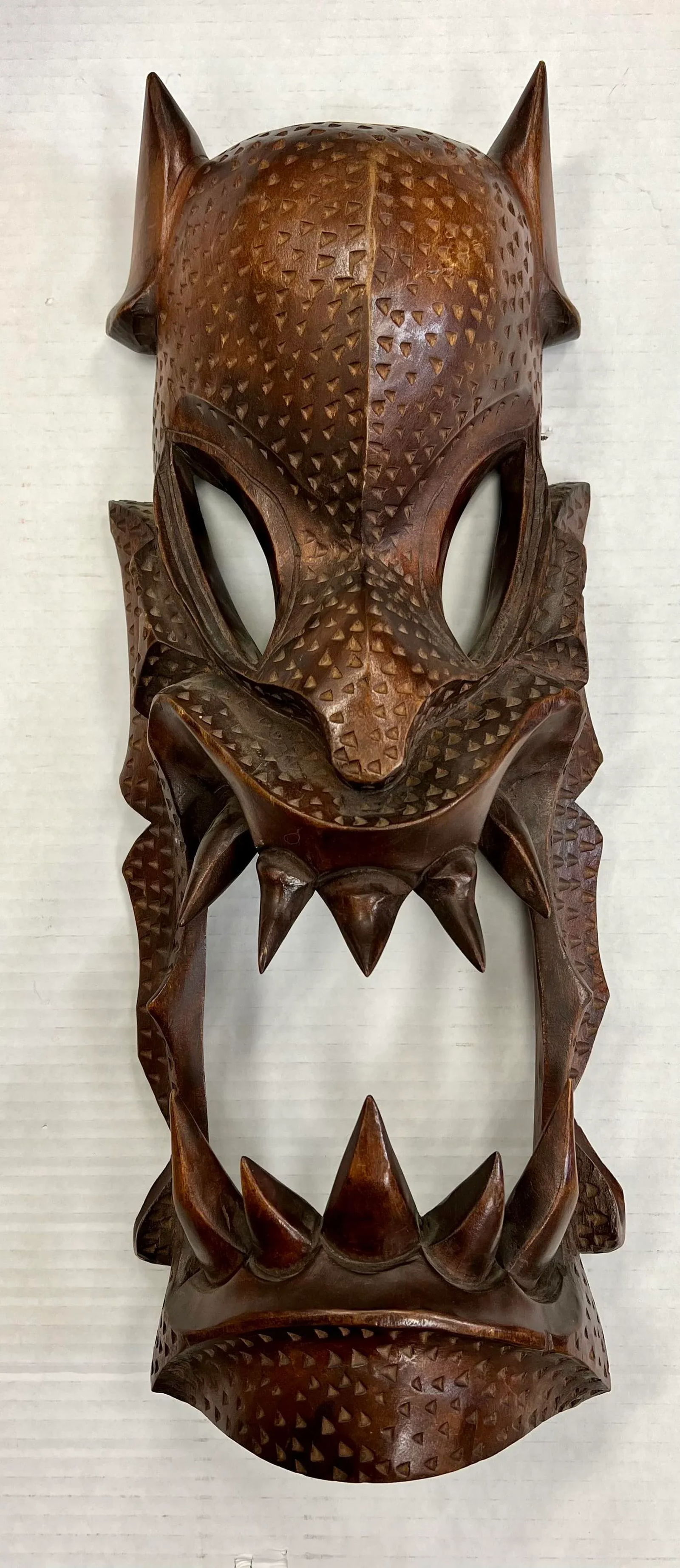 Asian Carved Wood Demon Mask Wall Sculpture Hanging - 6