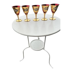 1960s Venetian Murano Style Crystal Ruby Flute Glasses- Set of 5