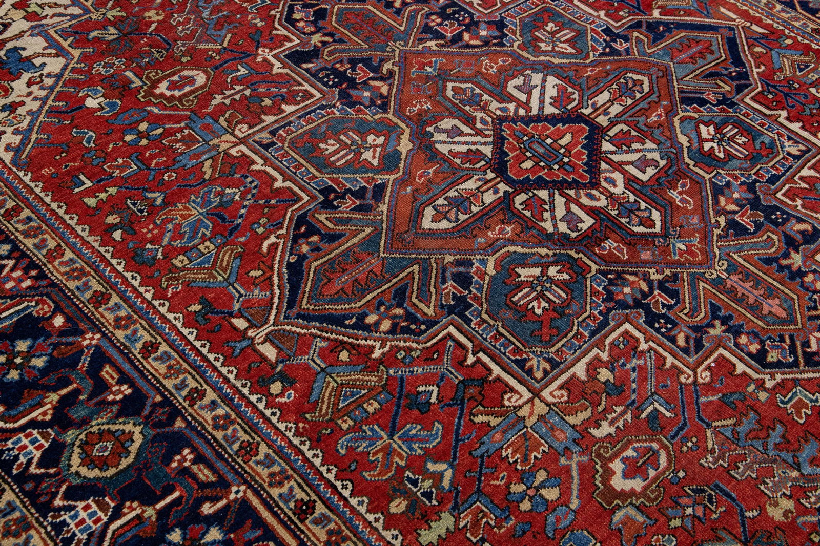 Antique Heriz Red Handmade Persian Wool Rug With Multicolor Medallion Design - 10