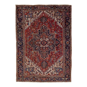 Antique Heriz Red Handmade Persian Wool Rug With Multicolor Medallion Design