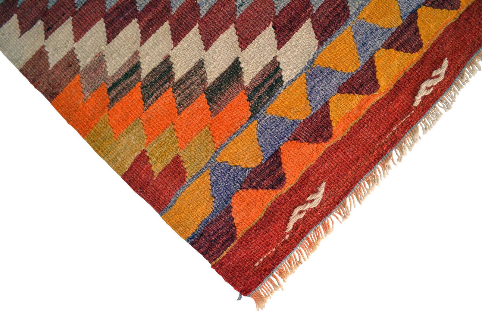 Handmade Turkish Kilim Rug Diamond Pattern Area Rug - 4'9" X 7'7" - 12