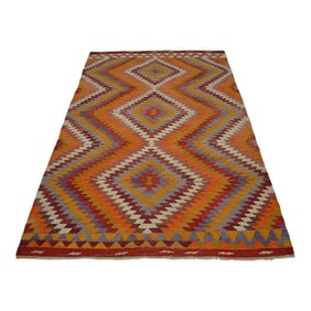 Handmade Turkish Kilim Rug Diamond Pattern Area Rug - 4'9" X 7'7"