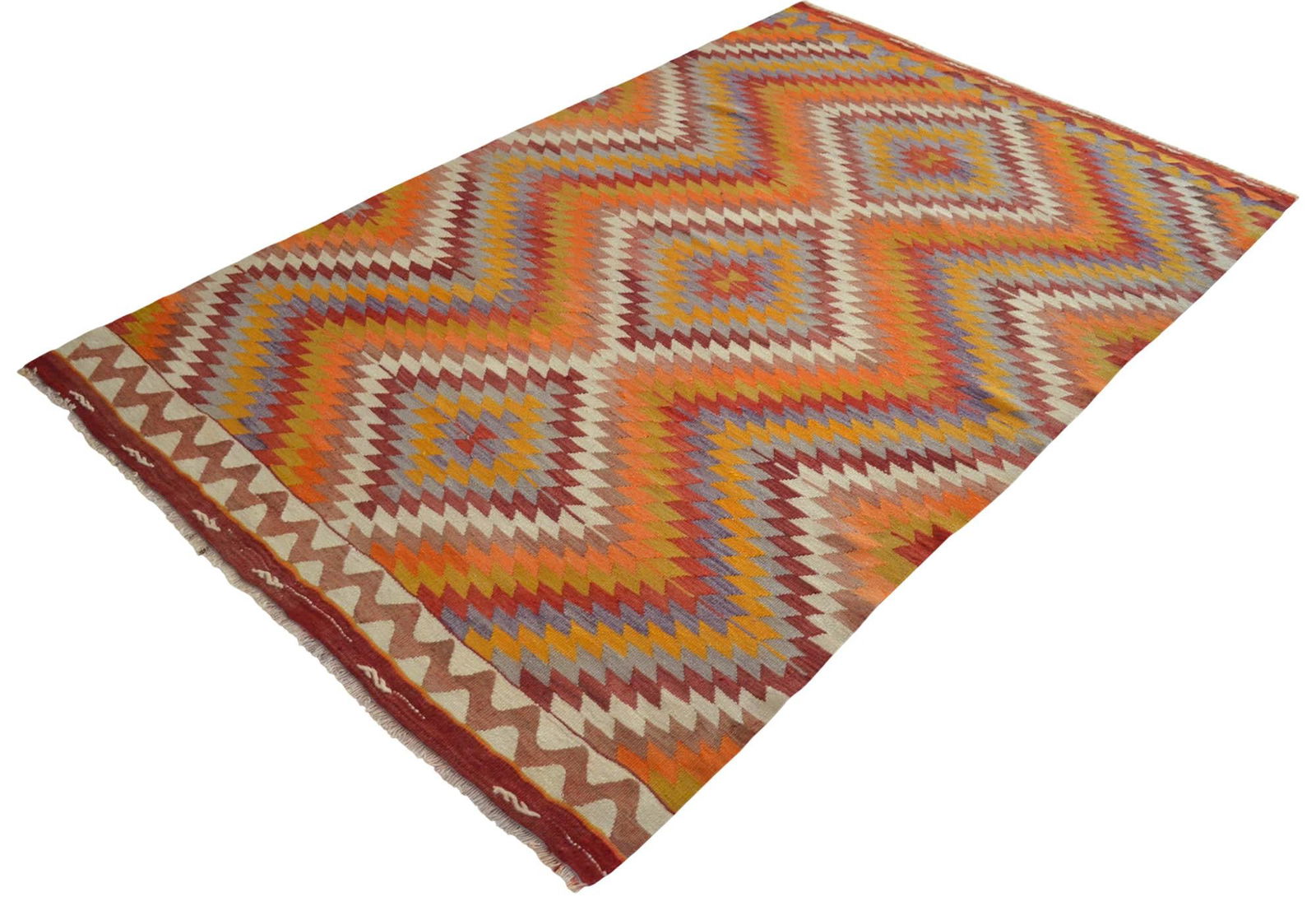 Handmade Turkish Kilim Rug Diamond Pattern Area Rug - 4'9" X 7'7" - 4