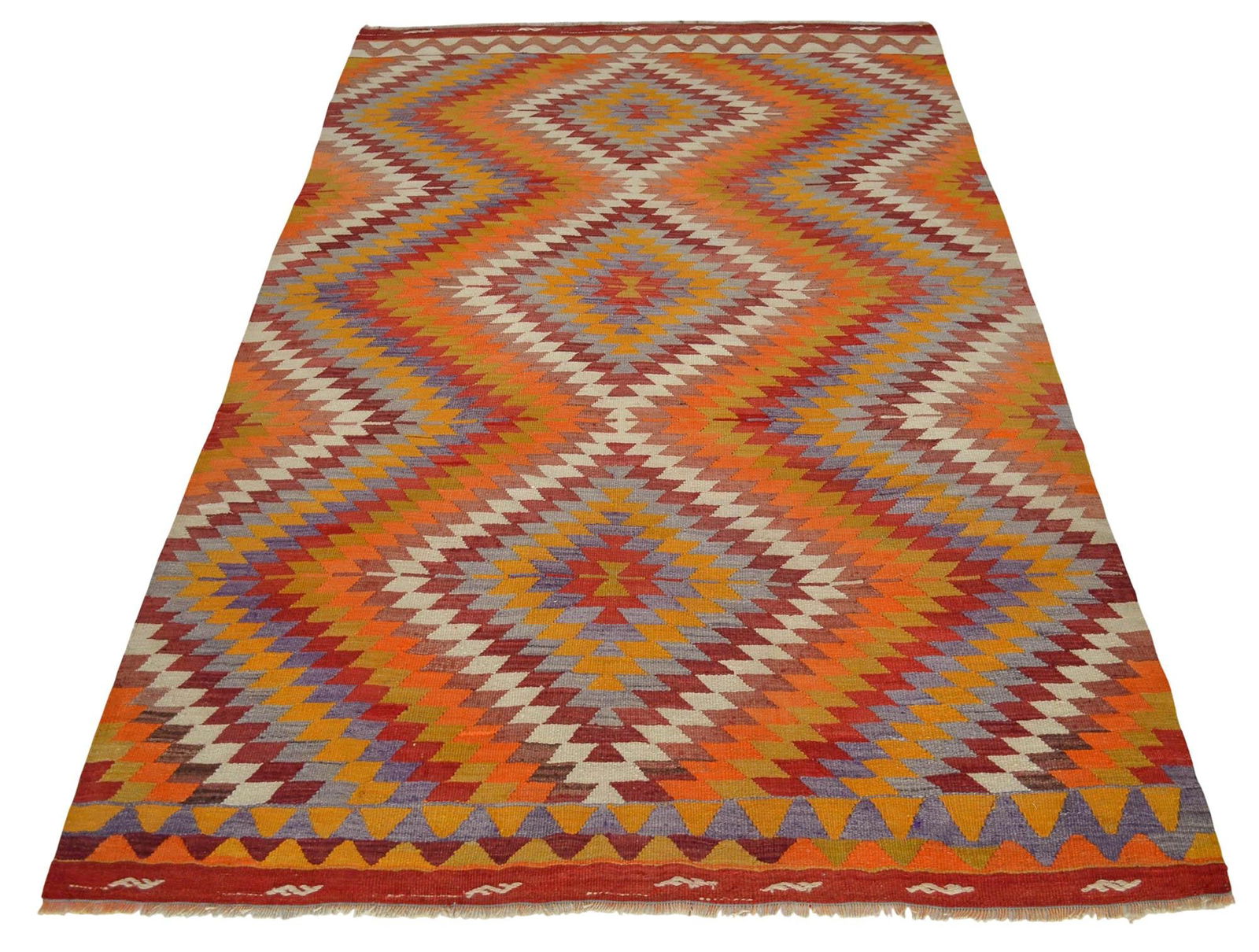 Handmade Turkish Kilim Rug Diamond Pattern Area Rug - 4'9" X 7'7" - 5
