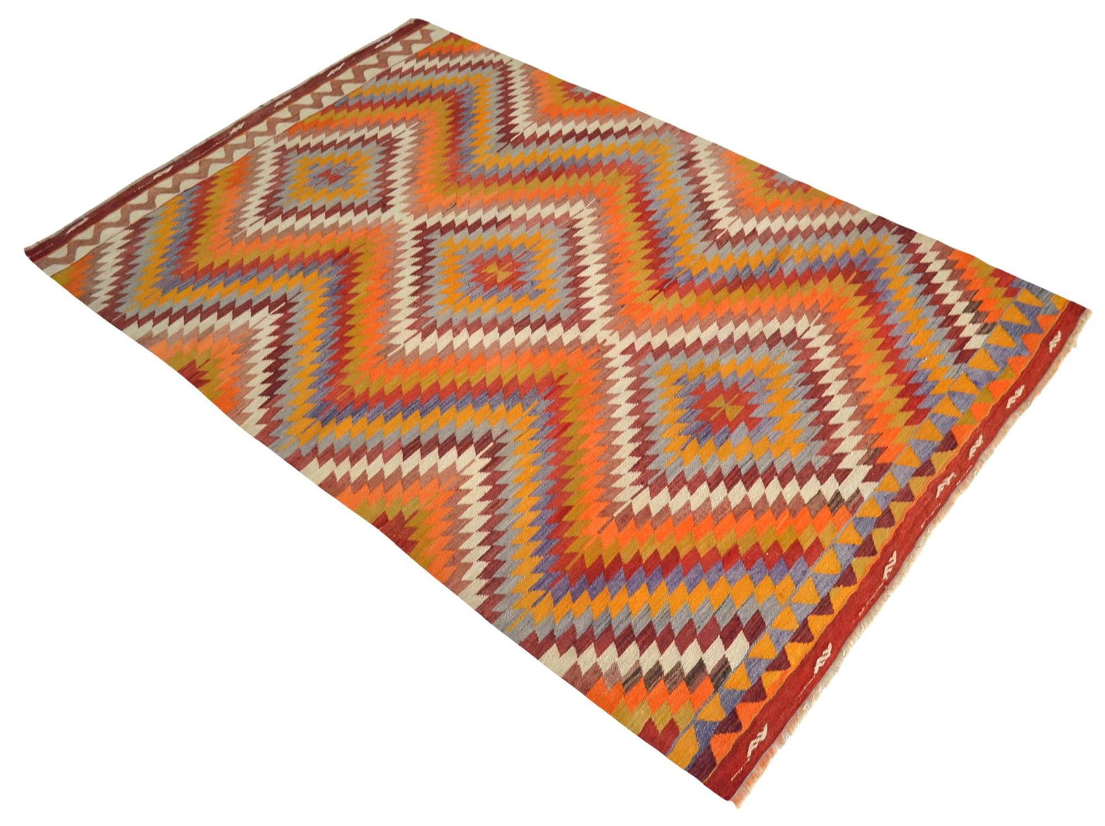 Handmade Turkish Kilim Rug Diamond Pattern Area Rug - 4'9" X 7'7" - 6