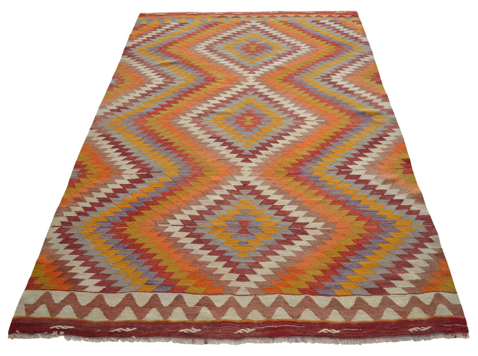 Handmade Turkish Kilim Rug Diamond Pattern Area Rug - 4'9" X 7'7" - 7