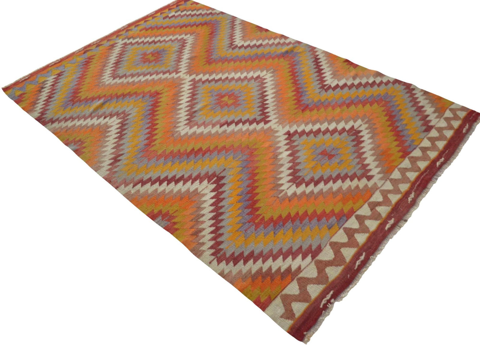 Handmade Turkish Kilim Rug Diamond Pattern Area Rug - 4'9" X 7'7" - 8