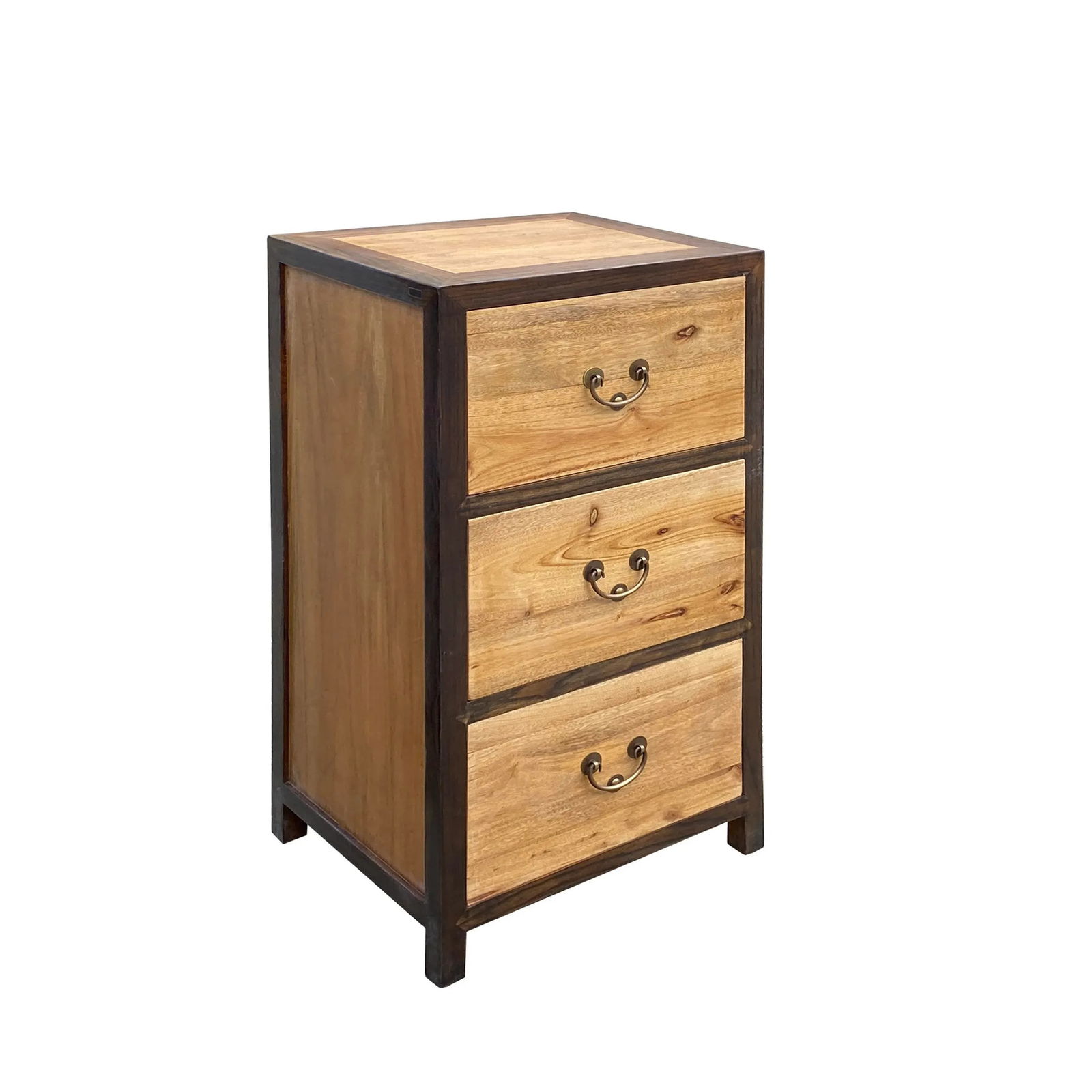 Oriental Brown Stain 3 Drawers End Table Nightstand Cabinet - 3