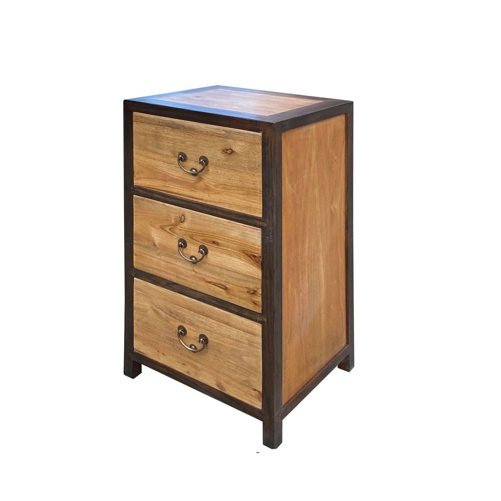 Oriental Brown Stain 3 Drawers End Table Nightstand Cabinet - 4