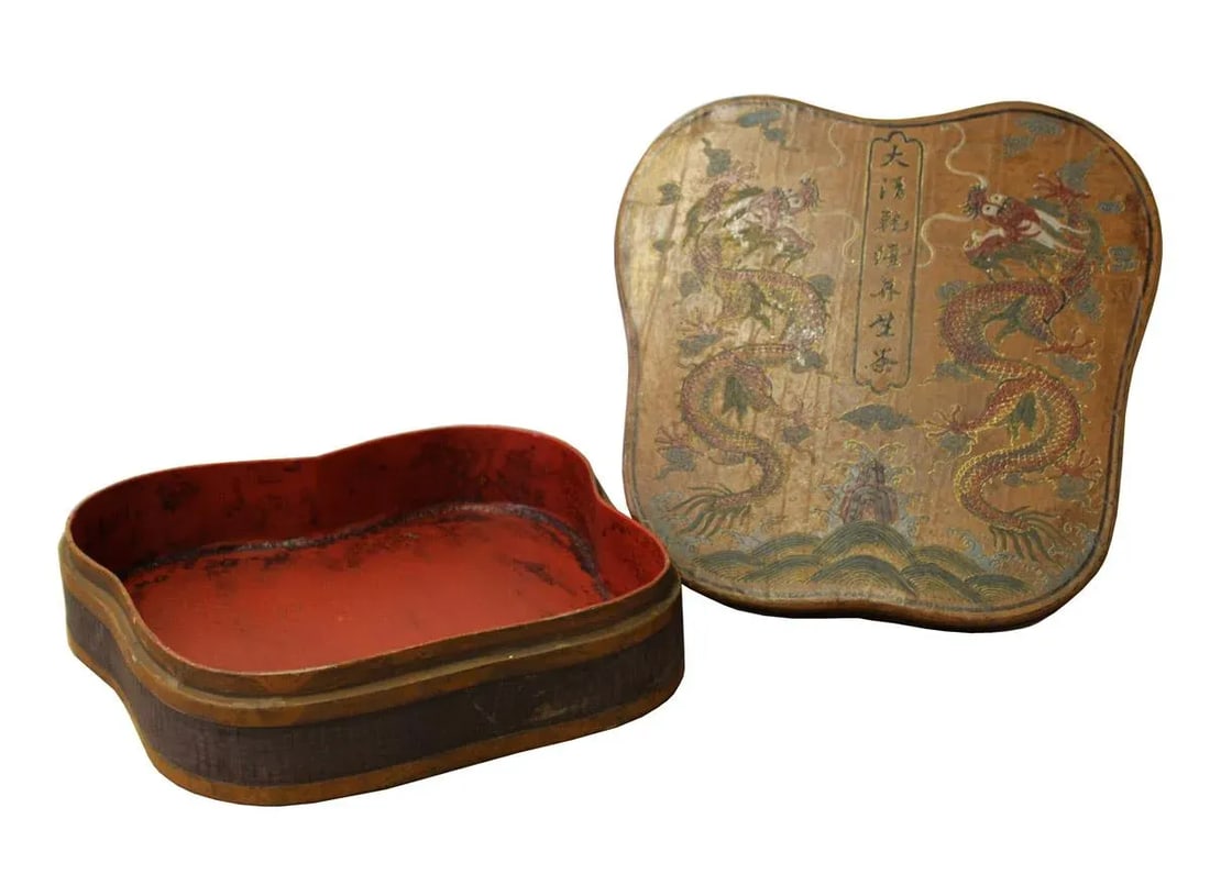 Chinese Yellow Brown Lacquer Color Dragons Scenery Painting Box - 3