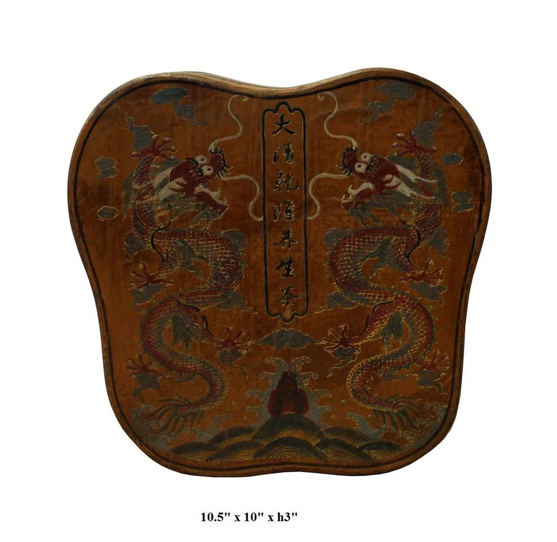 Chinese Yellow Brown Lacquer Color Dragons Scenery Painting Box - 5
