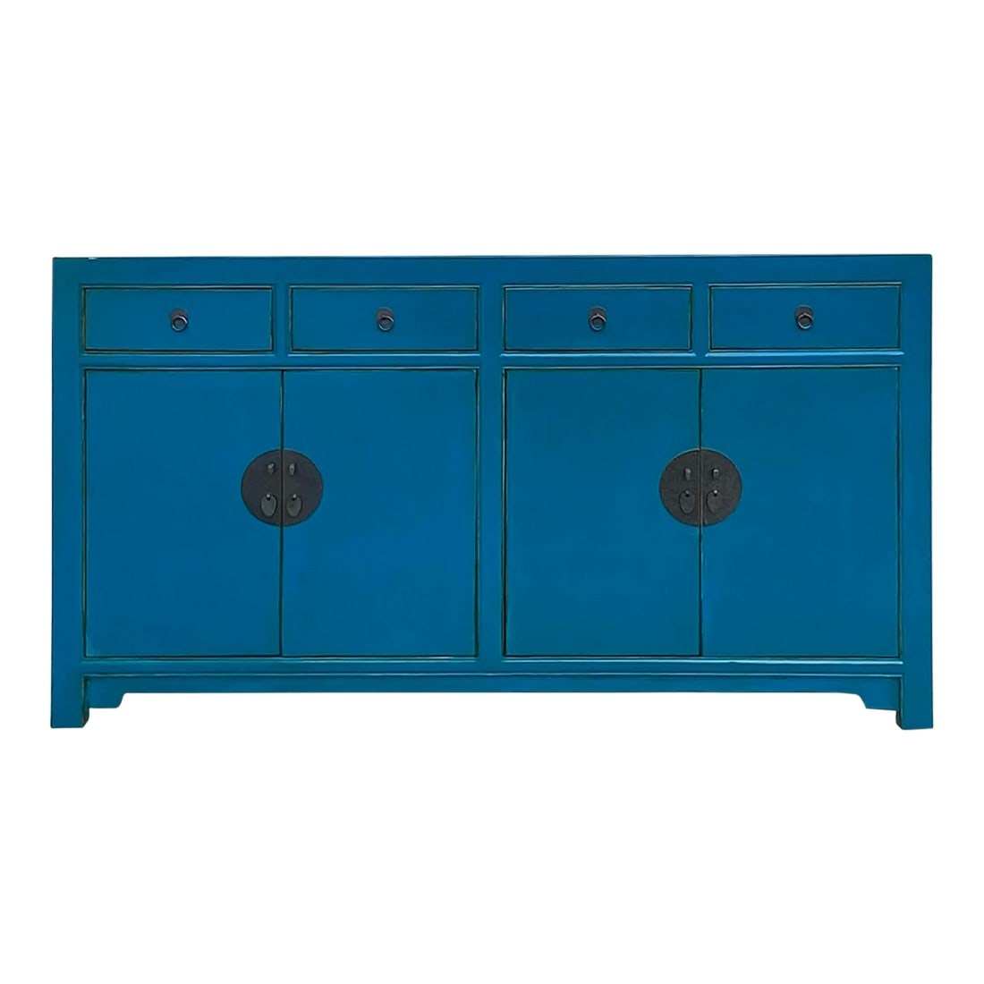 Chinese Oriental Dark Cerulean Blue 4 Drawers Sideboard Buffet Table Cabinet (1 of 8)