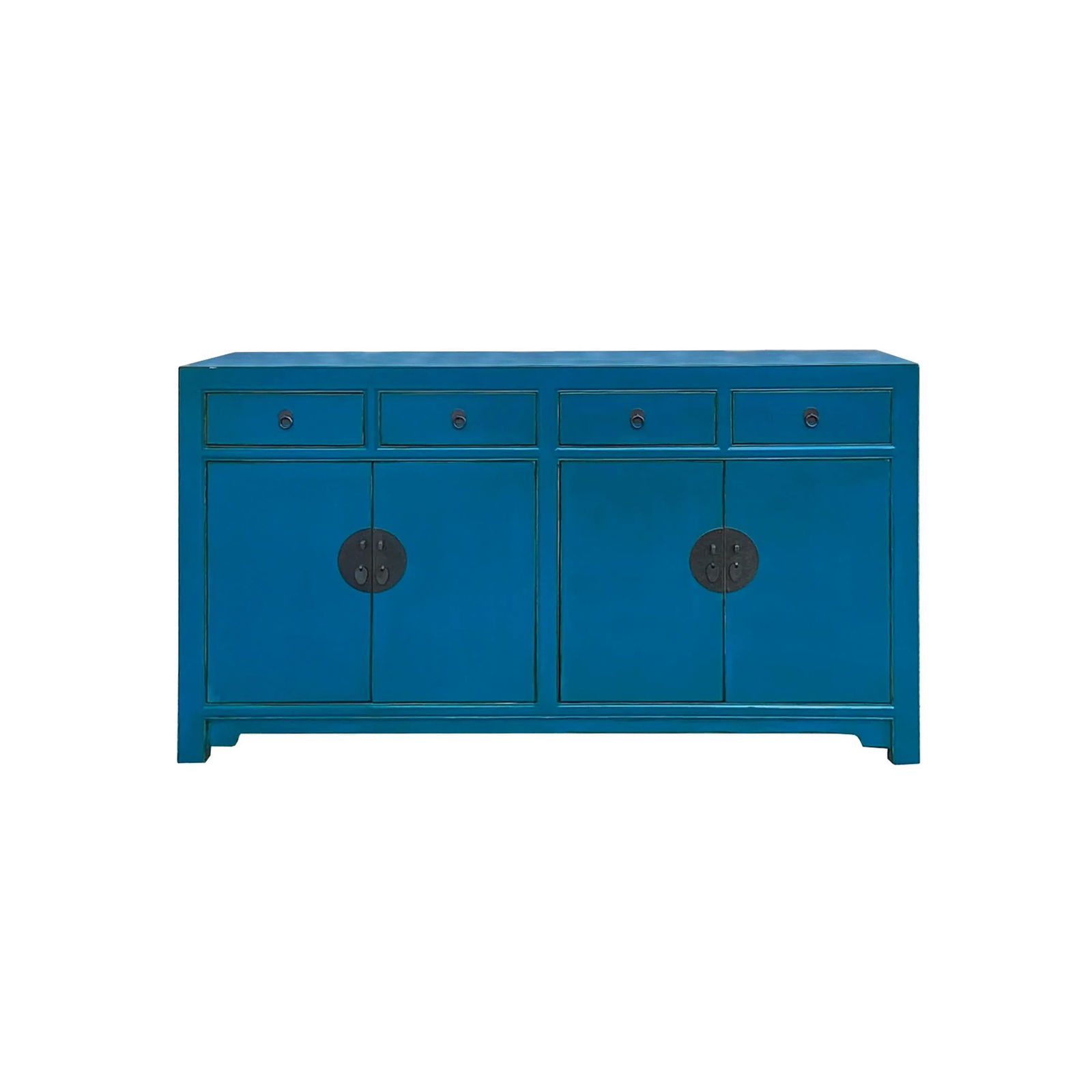 Chinese Oriental Dark Cerulean Blue 4 Drawers Sideboard Buffet Table Cabinet - 2