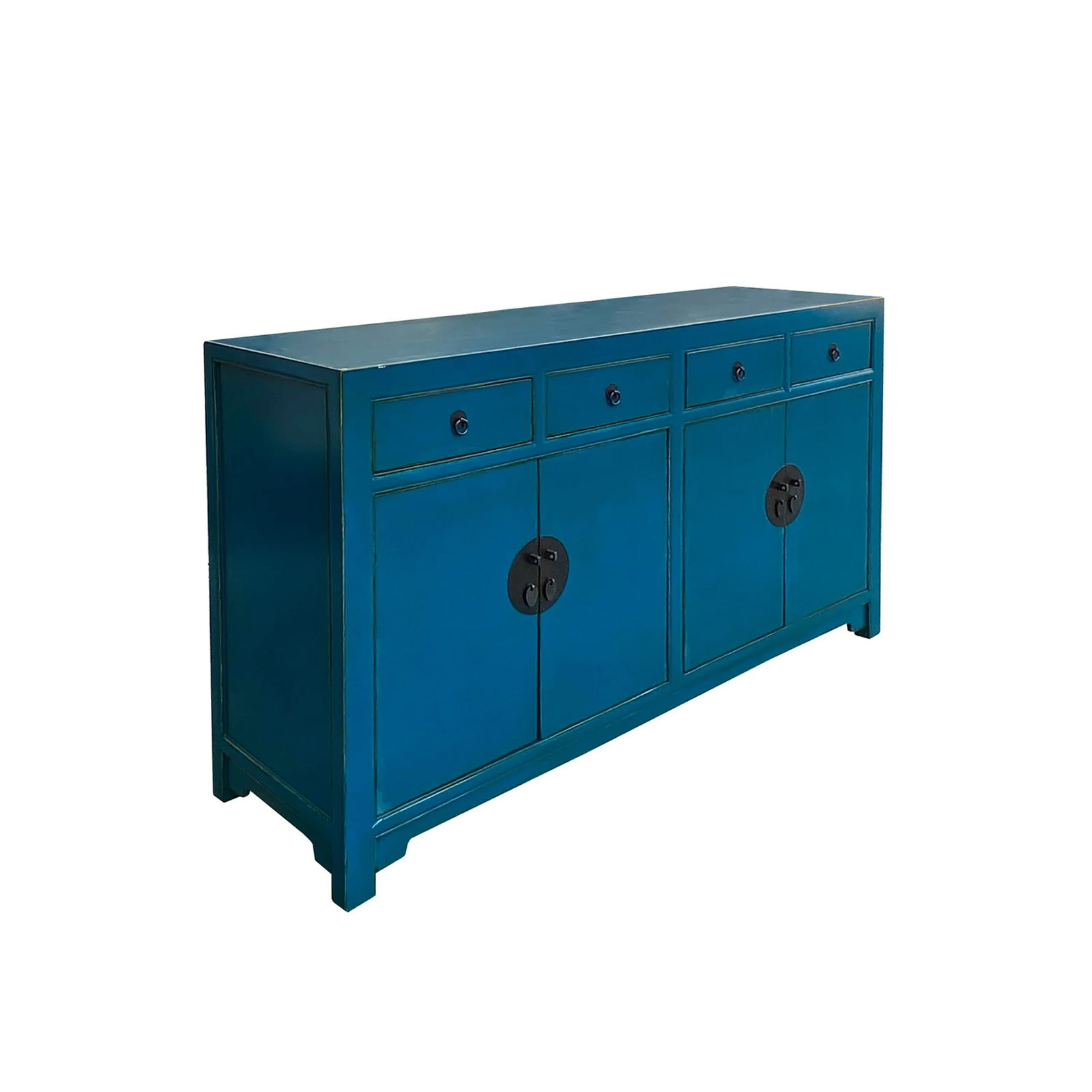 Chinese Oriental Dark Cerulean Blue 4 Drawers Sideboard Buffet Table Cabinet - 3