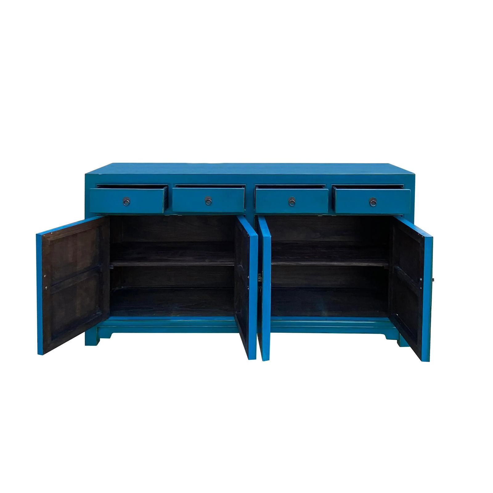 Chinese Oriental Dark Cerulean Blue 4 Drawers Sideboard Buffet Table Cabinet - 5