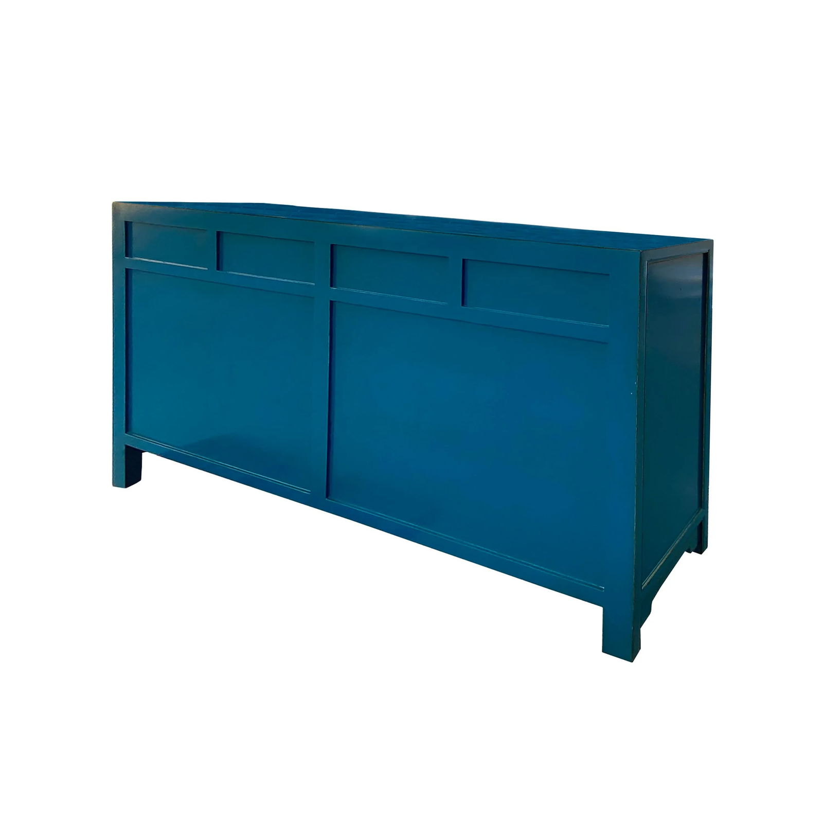 Chinese Oriental Dark Cerulean Blue 4 Drawers Sideboard Buffet Table Cabinet - 6