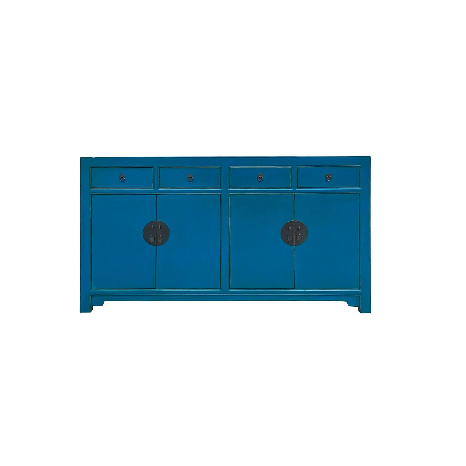 Chinese Oriental Dark Cerulean Blue 4 Drawers Sideboard Buffet Table Cabinet - 8