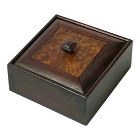 Small Brown Burlwood Pattern Square Storage Accent Box