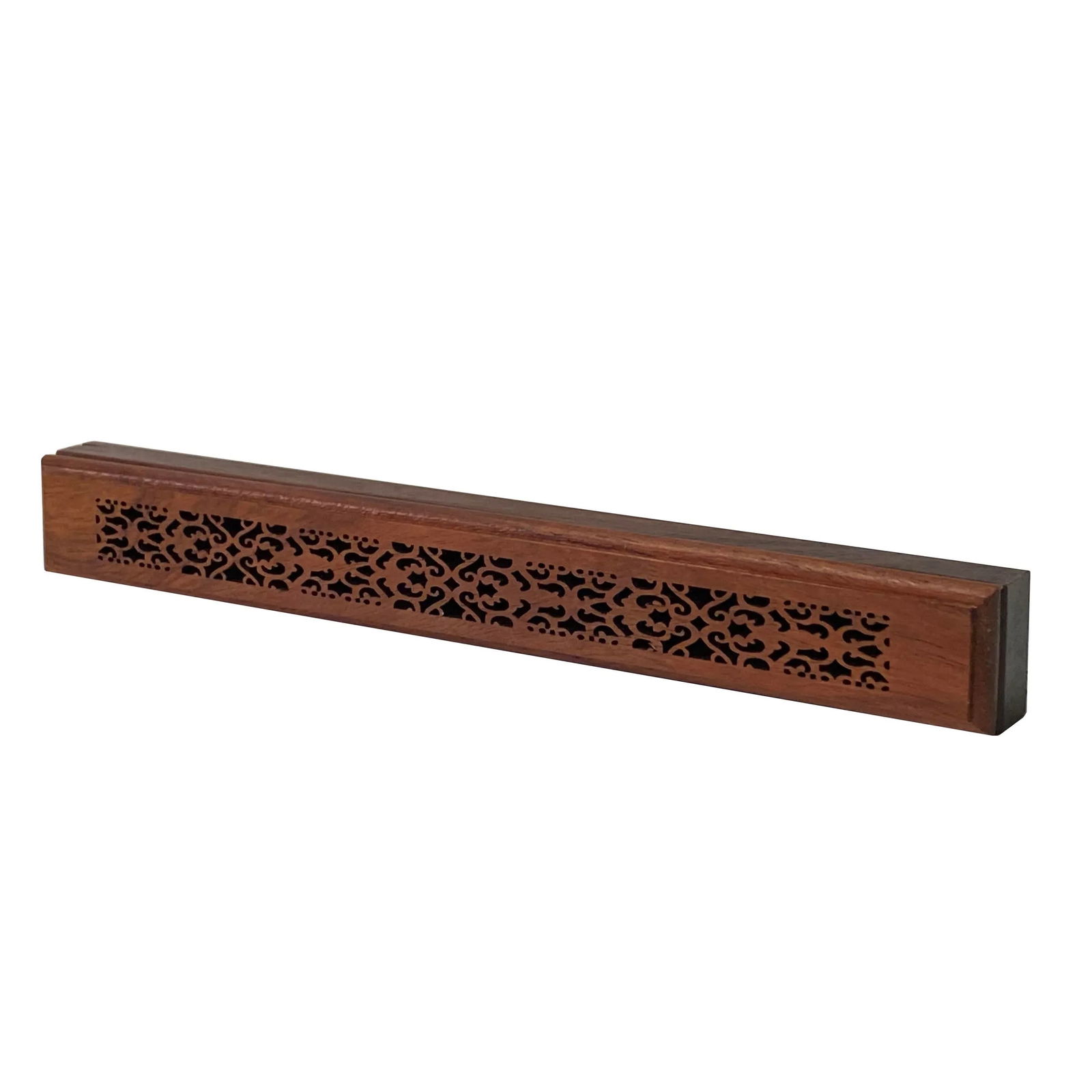 Small Narrow Brown Wood Rectangular Carving Storage Accent Box - 3