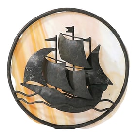 Arts and Crafts Wrought Iron and Slag Glass Sconce