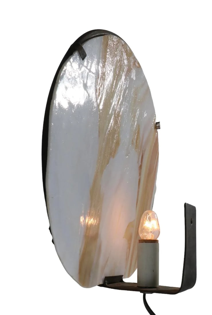 Arts and Crafts Wrought Iron and Slag Glass Sconce - 4