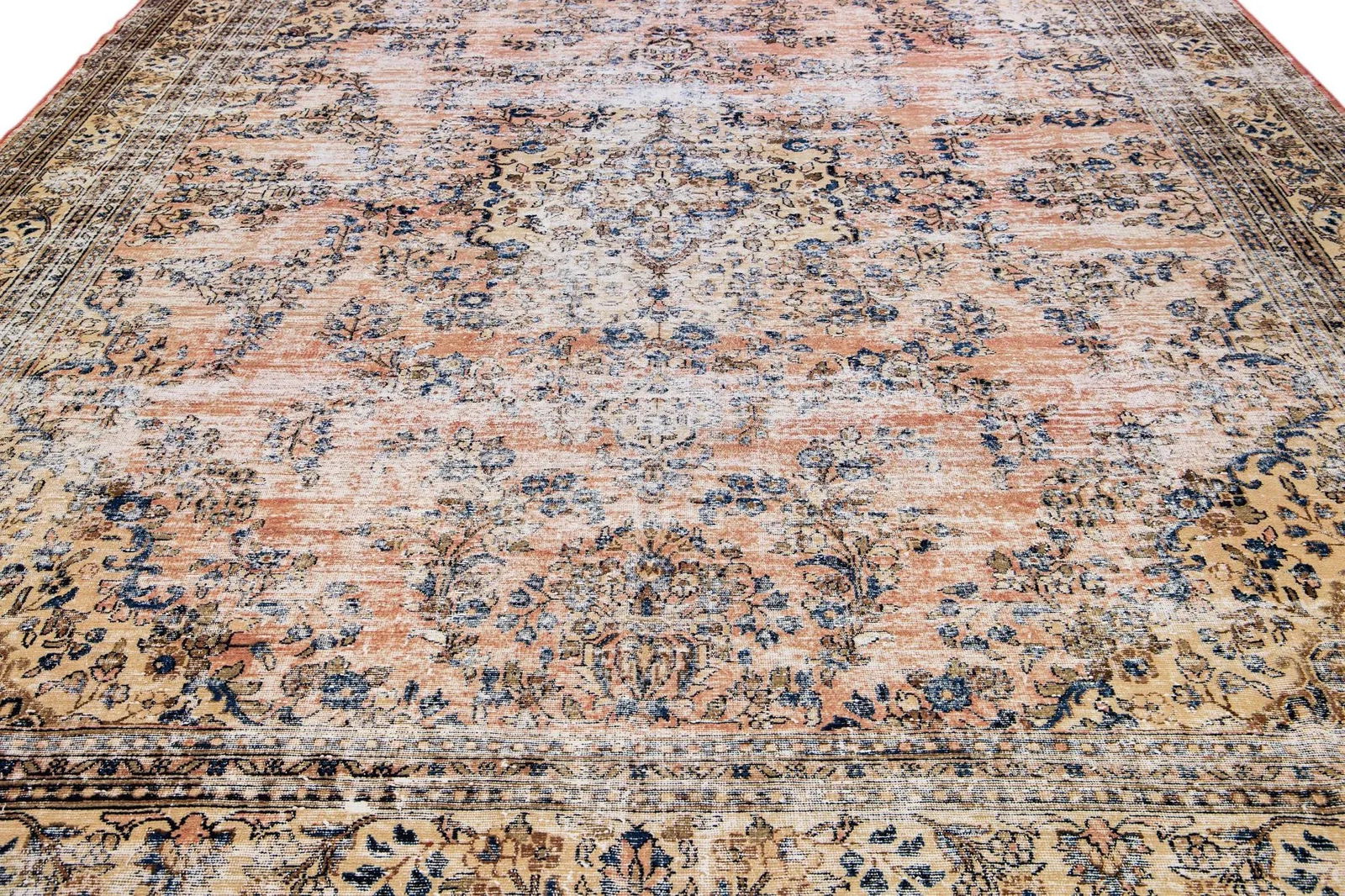 Peach Vintage Persian Handmade Geometric Wool Rug - 3